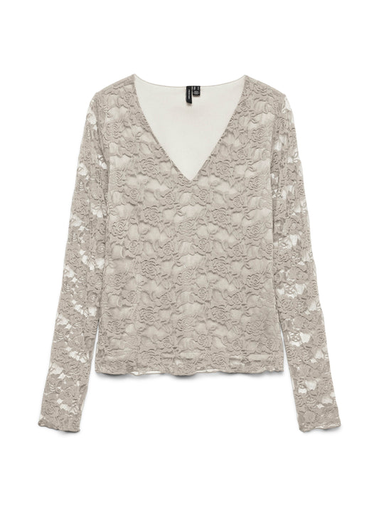 Vmiben Ls V-neck Top Jrs Noos (Pumice Stone)
