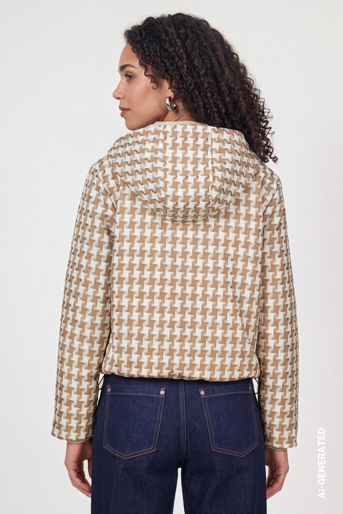 Jacke mit Jacquard-Hahnentritt-Muster (Sesame Gemustert)
