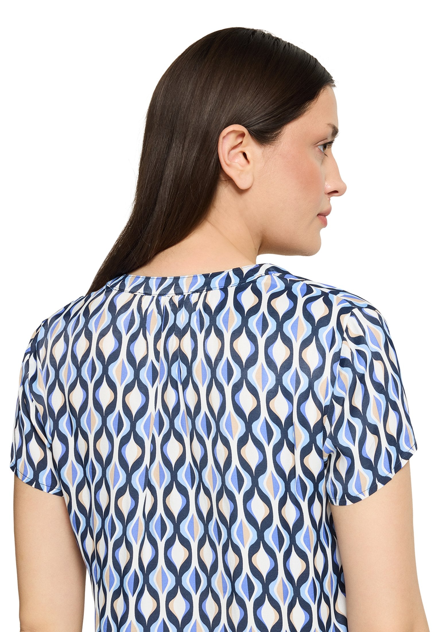Satin-Bluse (Blue/cream)