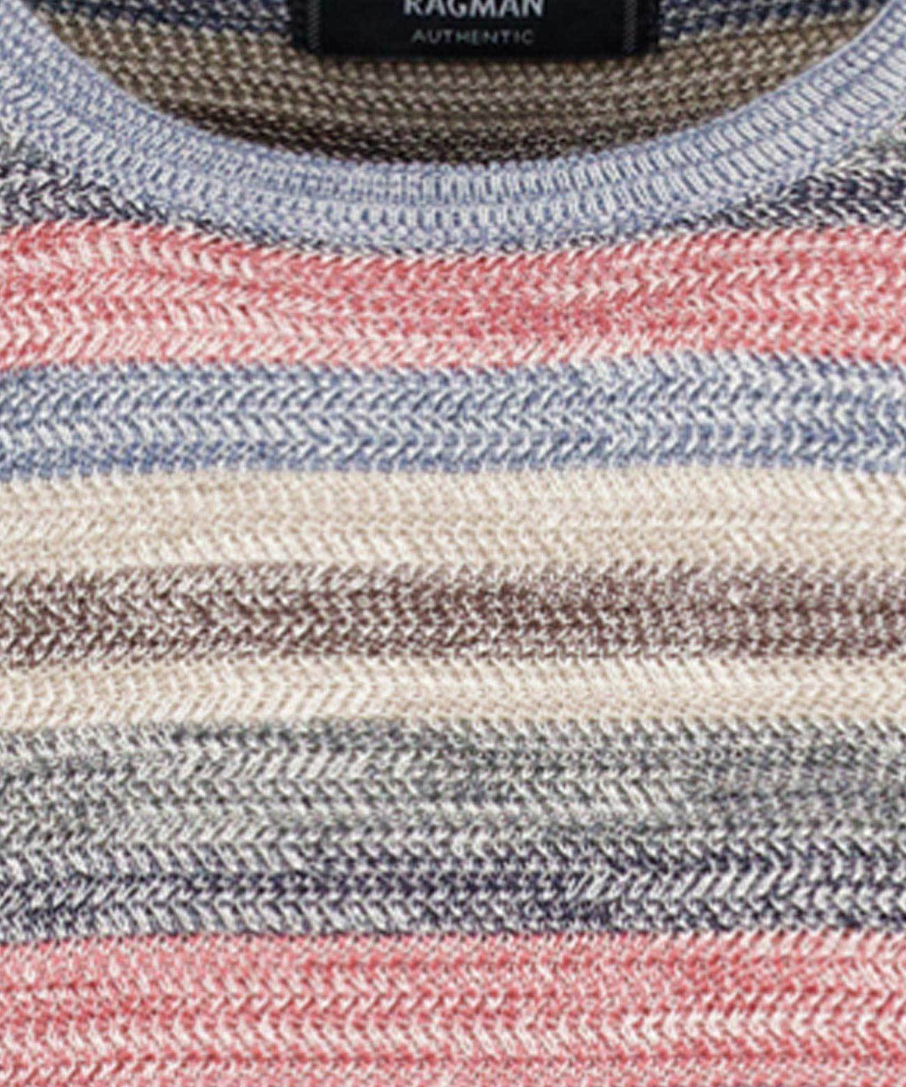 Strickpullover Rundhals, gestreift (Rauchblau)