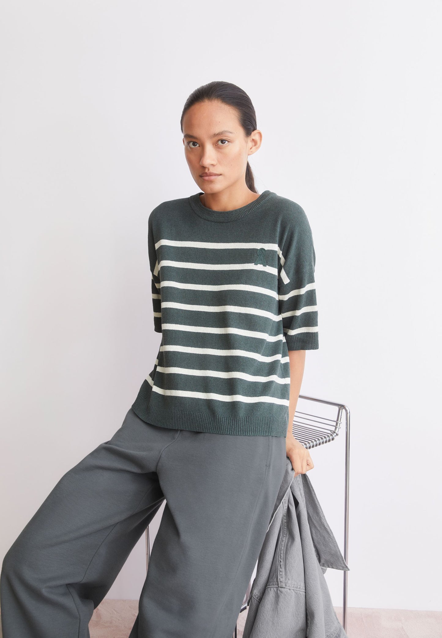 Striped Linen Blend Sweater (Space Steel-und)