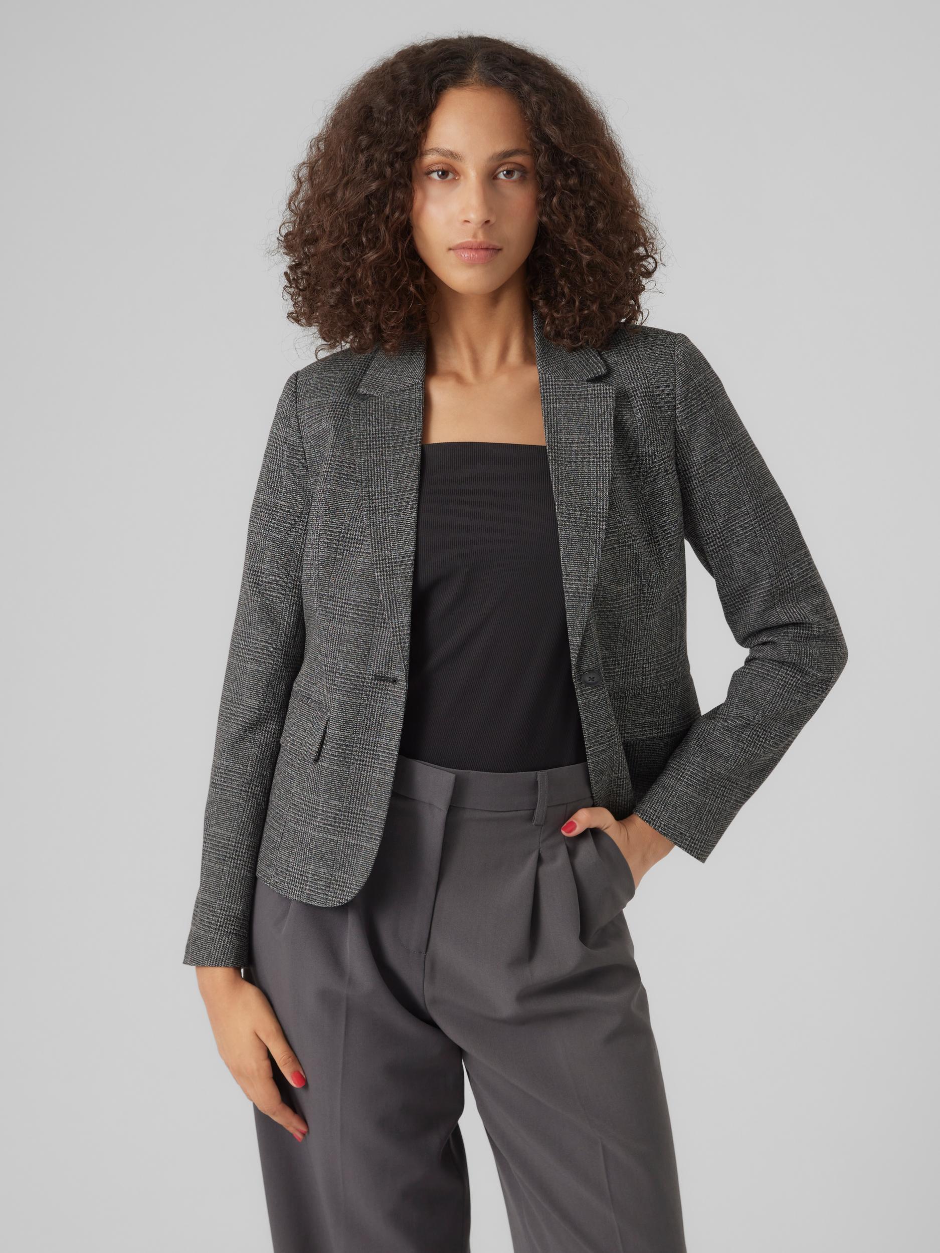 Vmmila Ls Fitted Check Blazer (Dark Grey/)