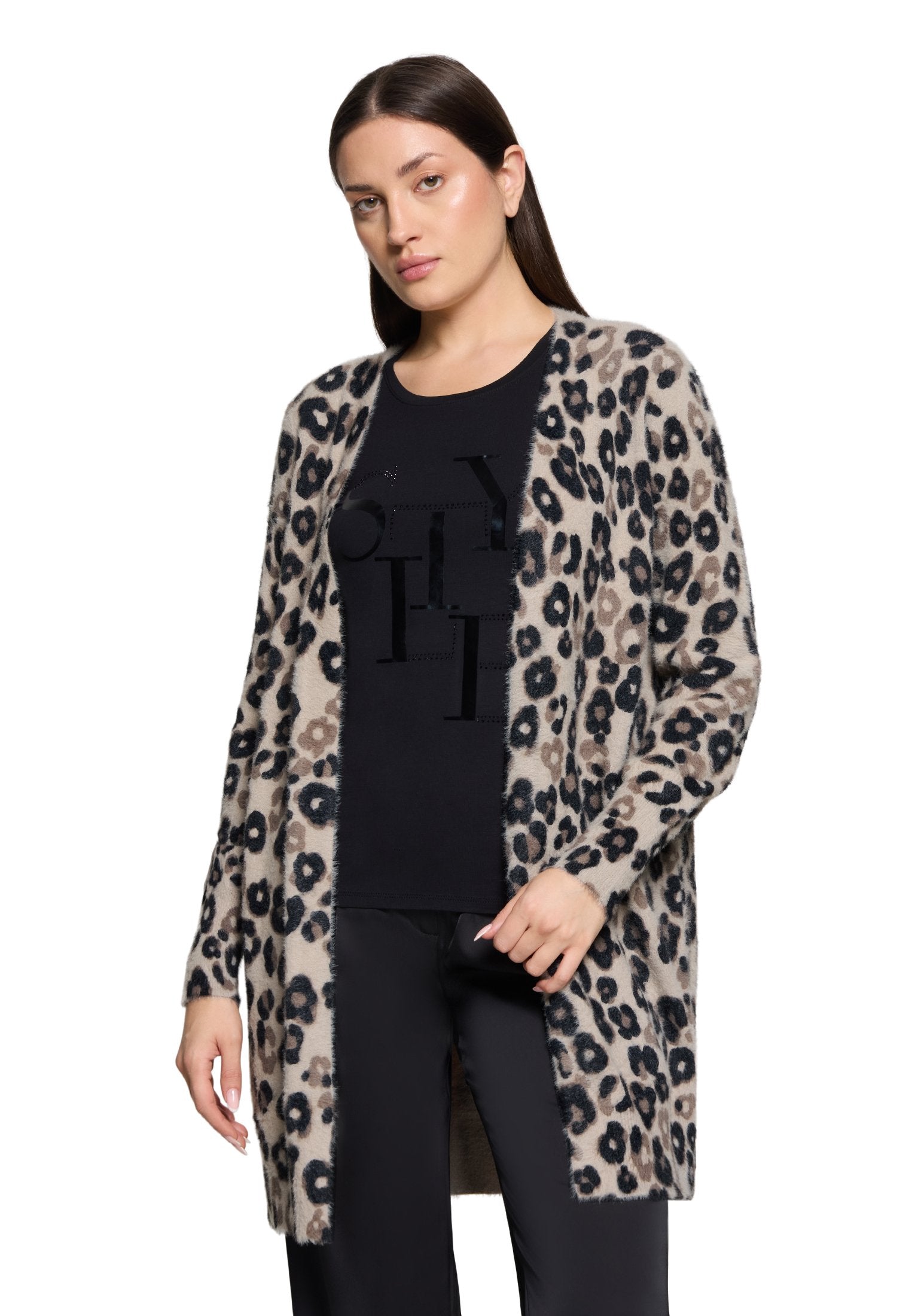 Longstrickjacke (Taupe/black)