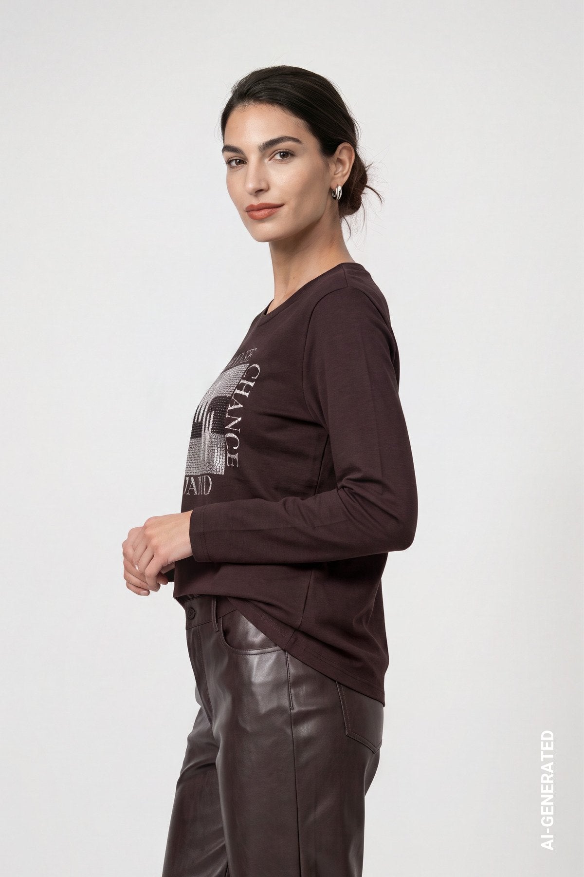 Langarmshirt mit Schmuckdetails (Black Coffee)