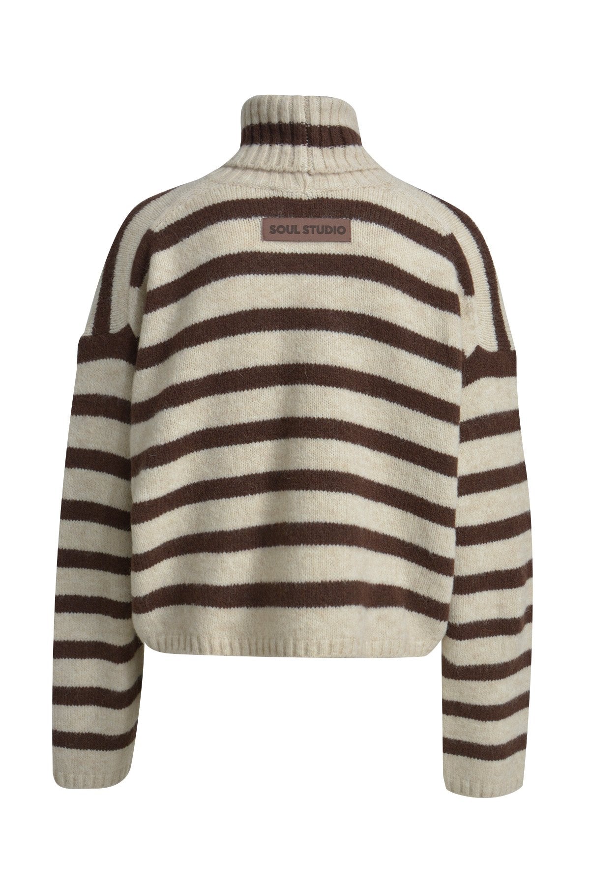 Striped Boxy Turtle Neck Pullover (Choco Print)