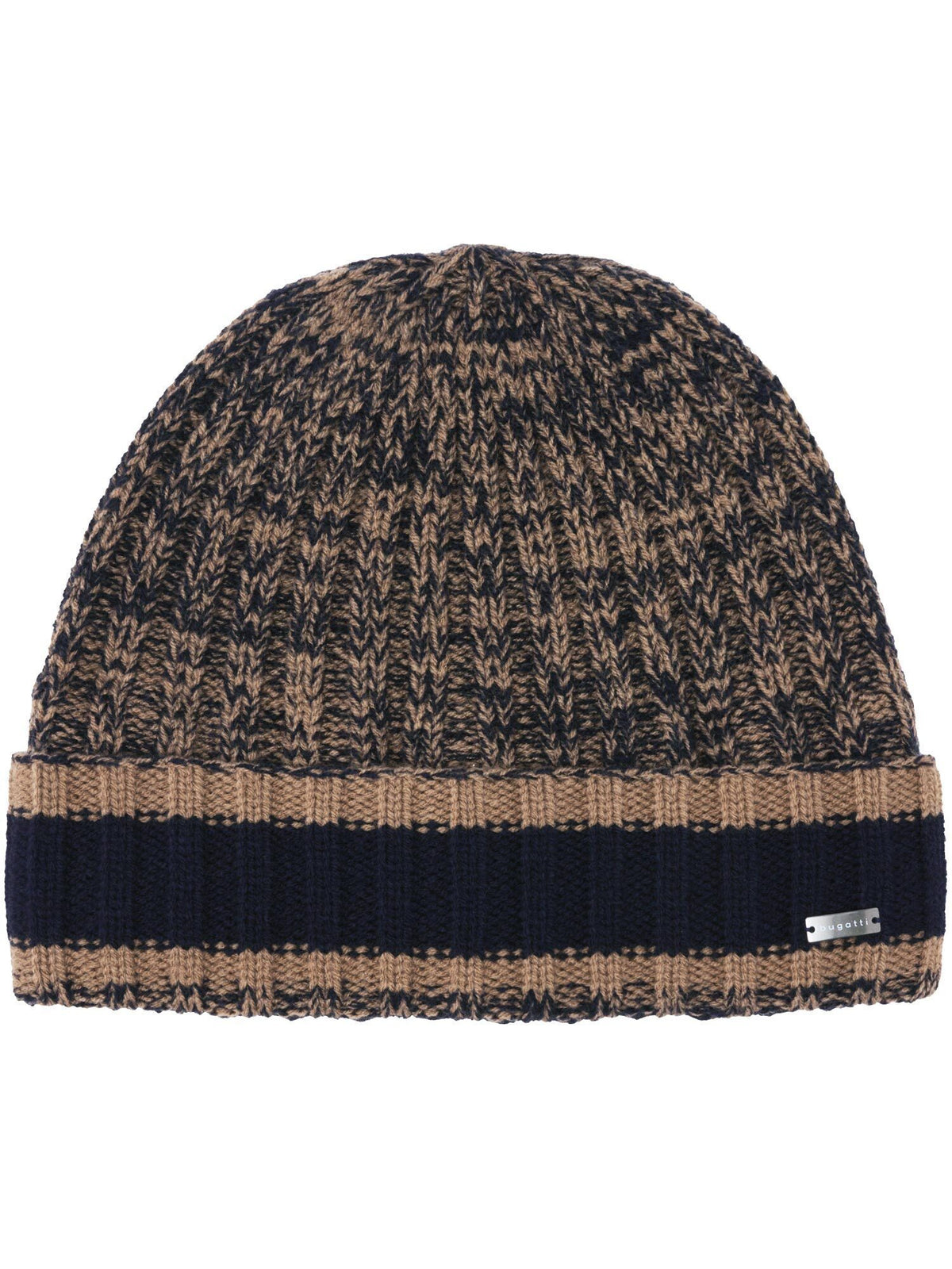 Polyacryl Kopfbedeckung Melierte bugatti Beanie mit farblich abgesetzem Umschlag (Navy)