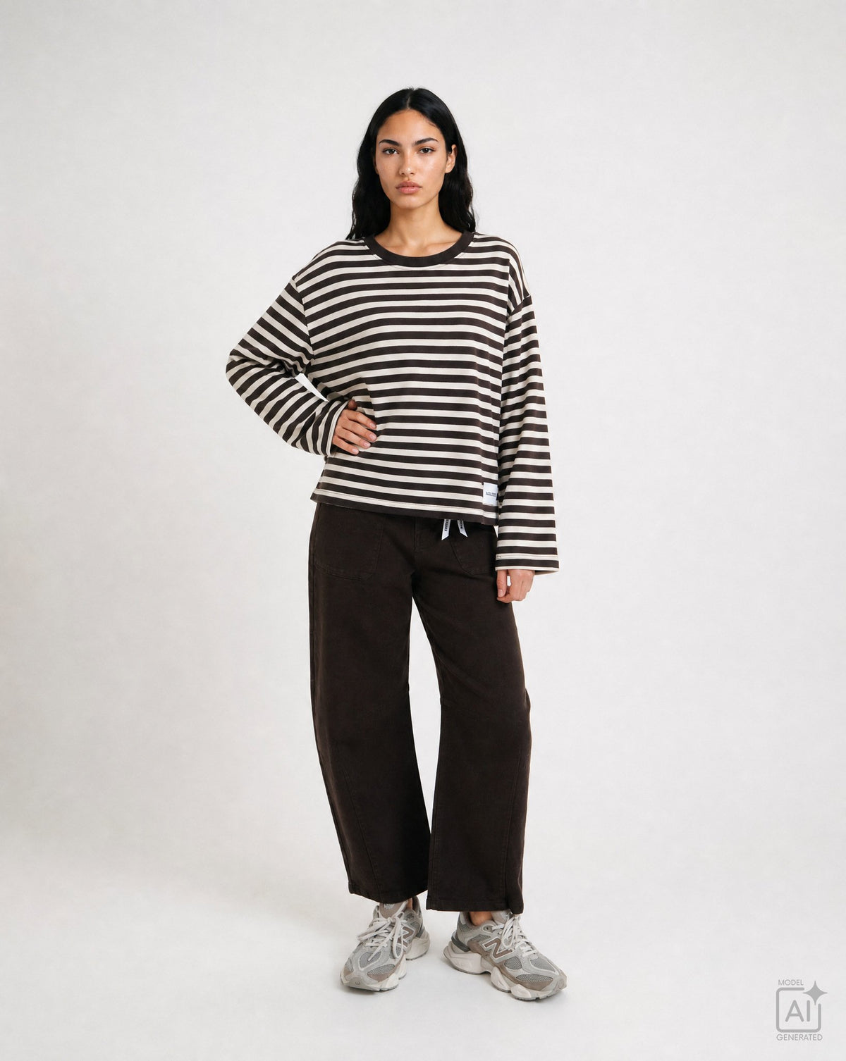 Boxy Sweatshirt Soul Studio Striped (Dark Choc)