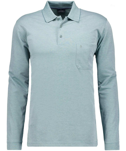 Softknit-Polo mit Brusttasche, Langarm (Salbei)