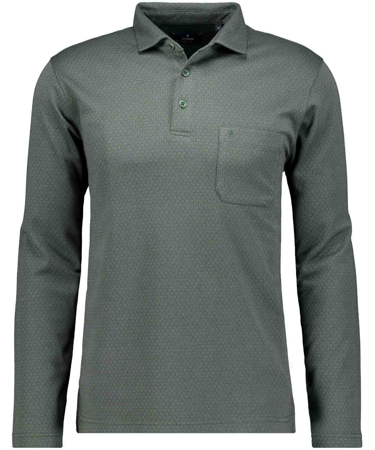 Softknit-Poloshirt Mini-Jacquard, Langarm (Moosgrun)