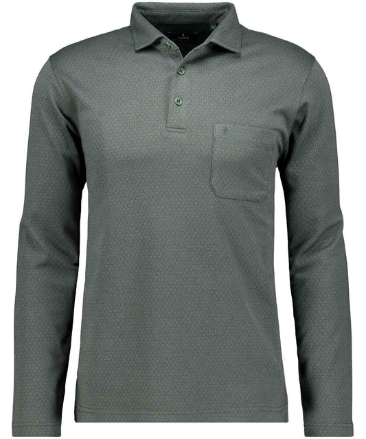 Softknit-Poloshirt Mini-Jacquard, Langarm (Moosgrun)