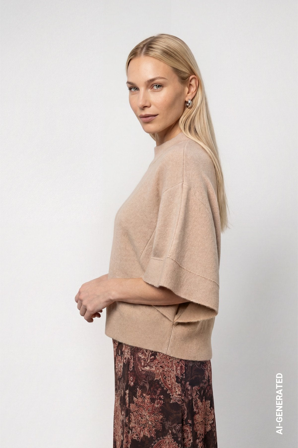 Strickpullover mit kurzen Fledermausärmel (Cappuccino Melan)