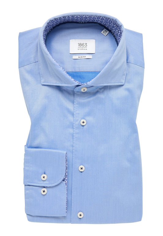 ETERNA unifarbenes Soft Tailoring Shirt SLIM FIT (Blau)