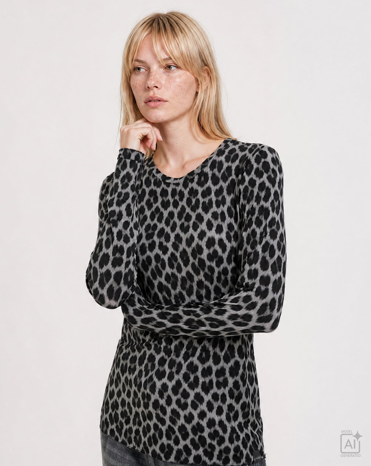 Fitted  Soft Longsleeve AOP (Anthracite Prin)