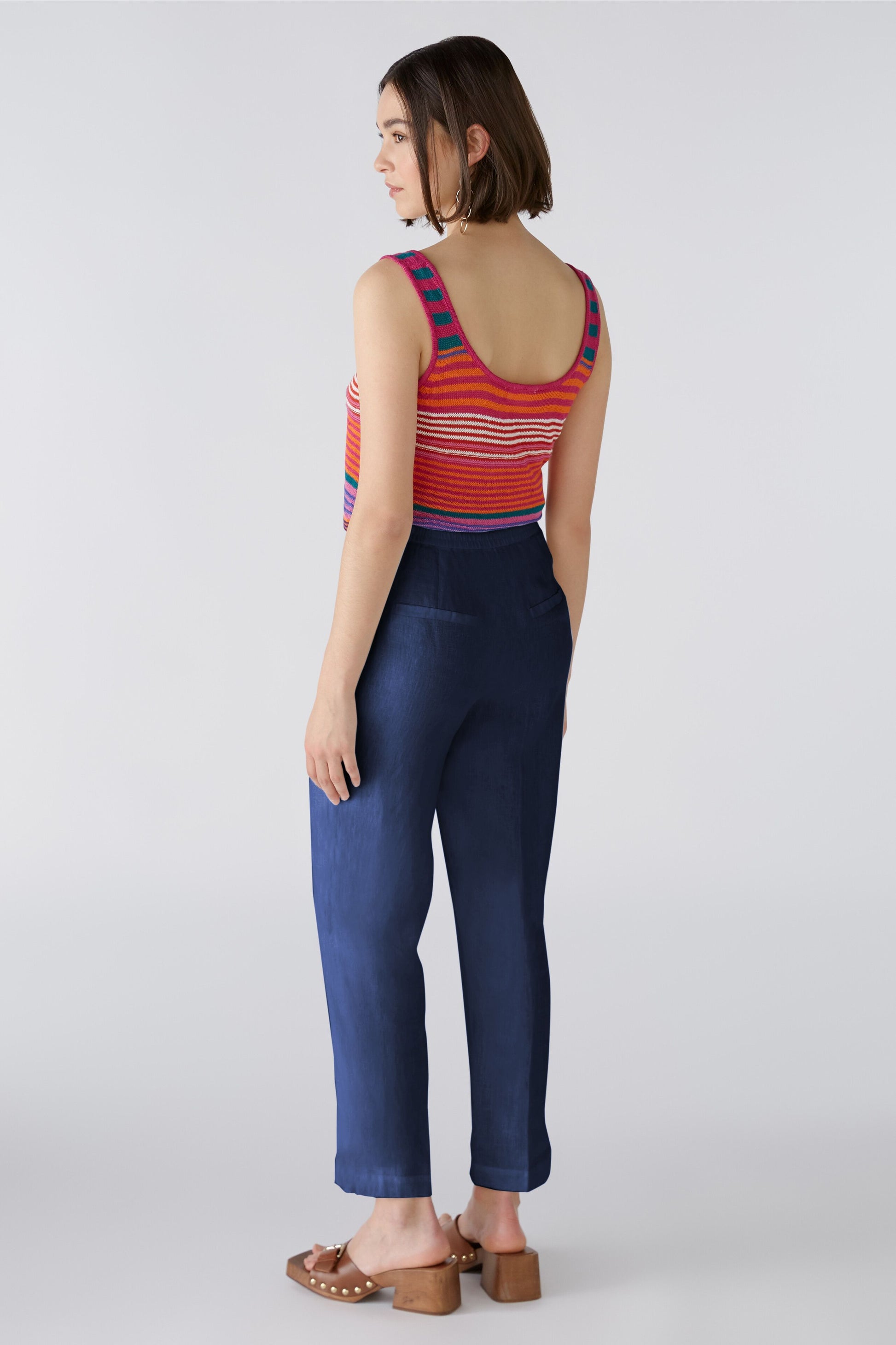 Leinenhose Mid waist , cropped (Darkblue)