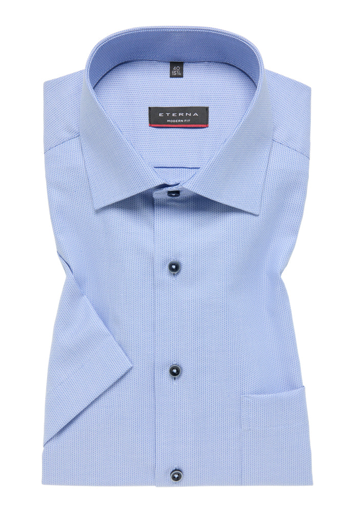 ETERNA strukturiertes Kurzarmhemd MODERN FIT (Mittelblau)