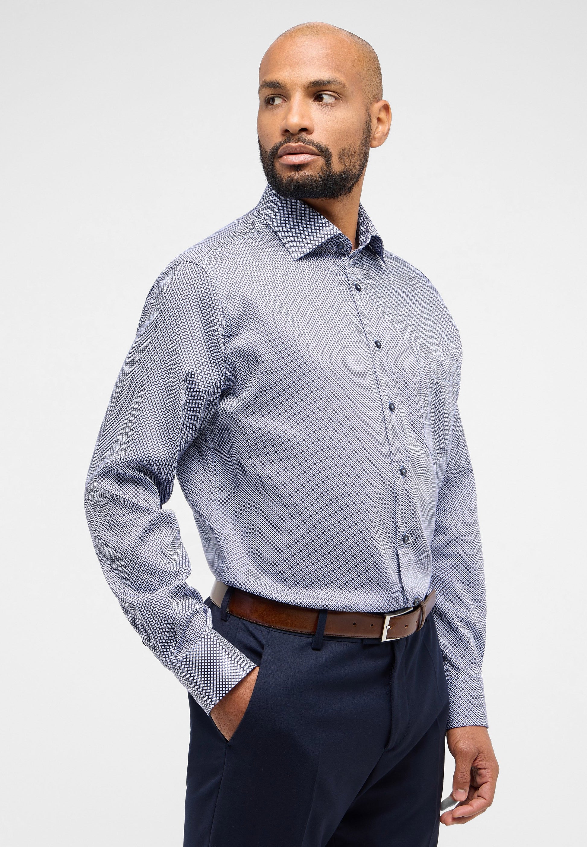 Hemd Twill Langarm (Mittelblau)