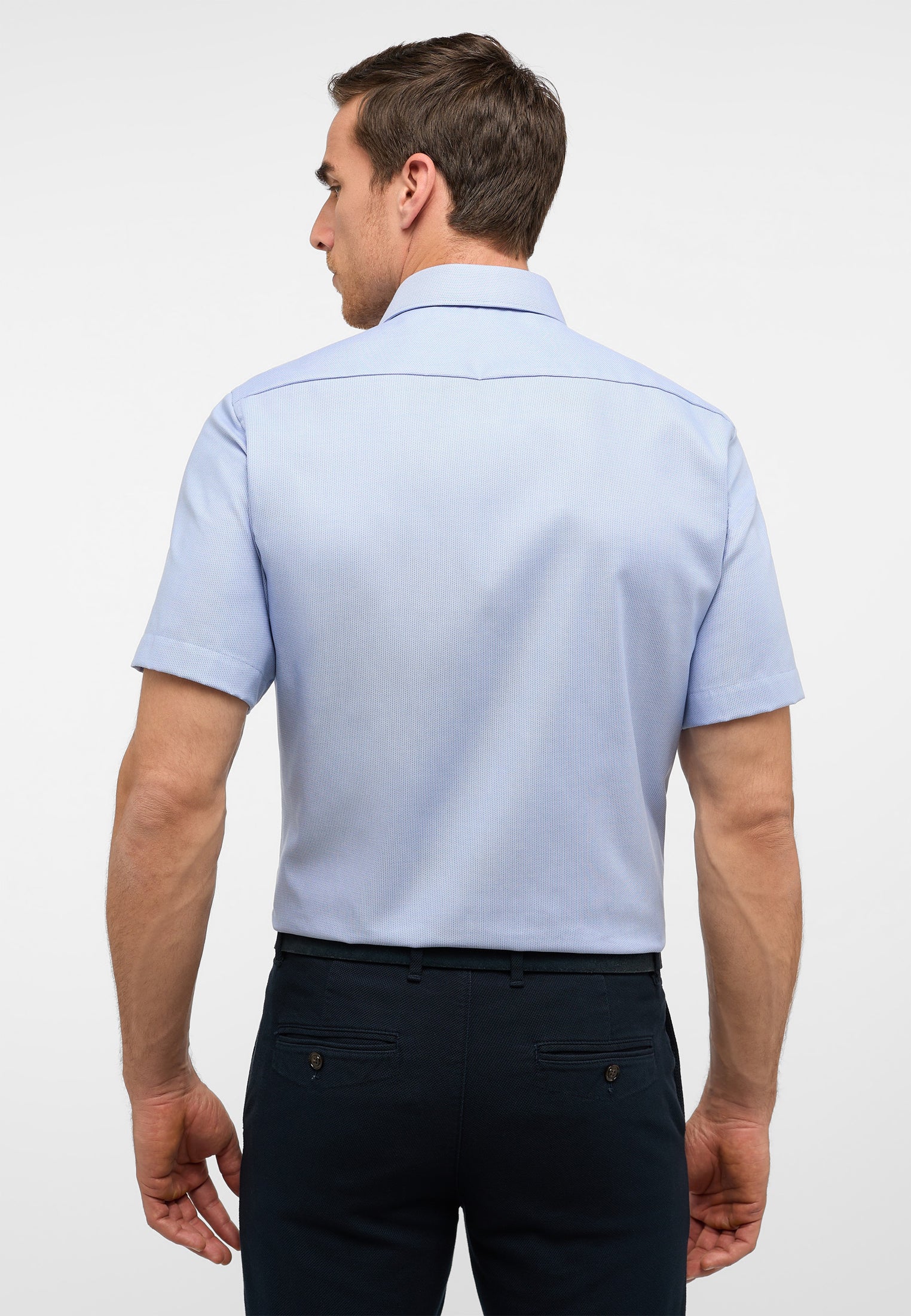 ETERNA strukturiertes Kurzarmhemd MODERN FIT (Mittelblau)