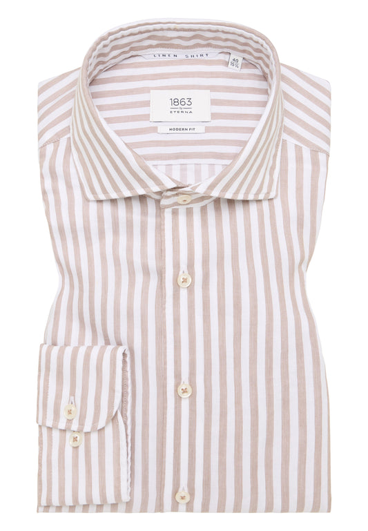 Linen Shirt Twill Langarm (Beige-braun)