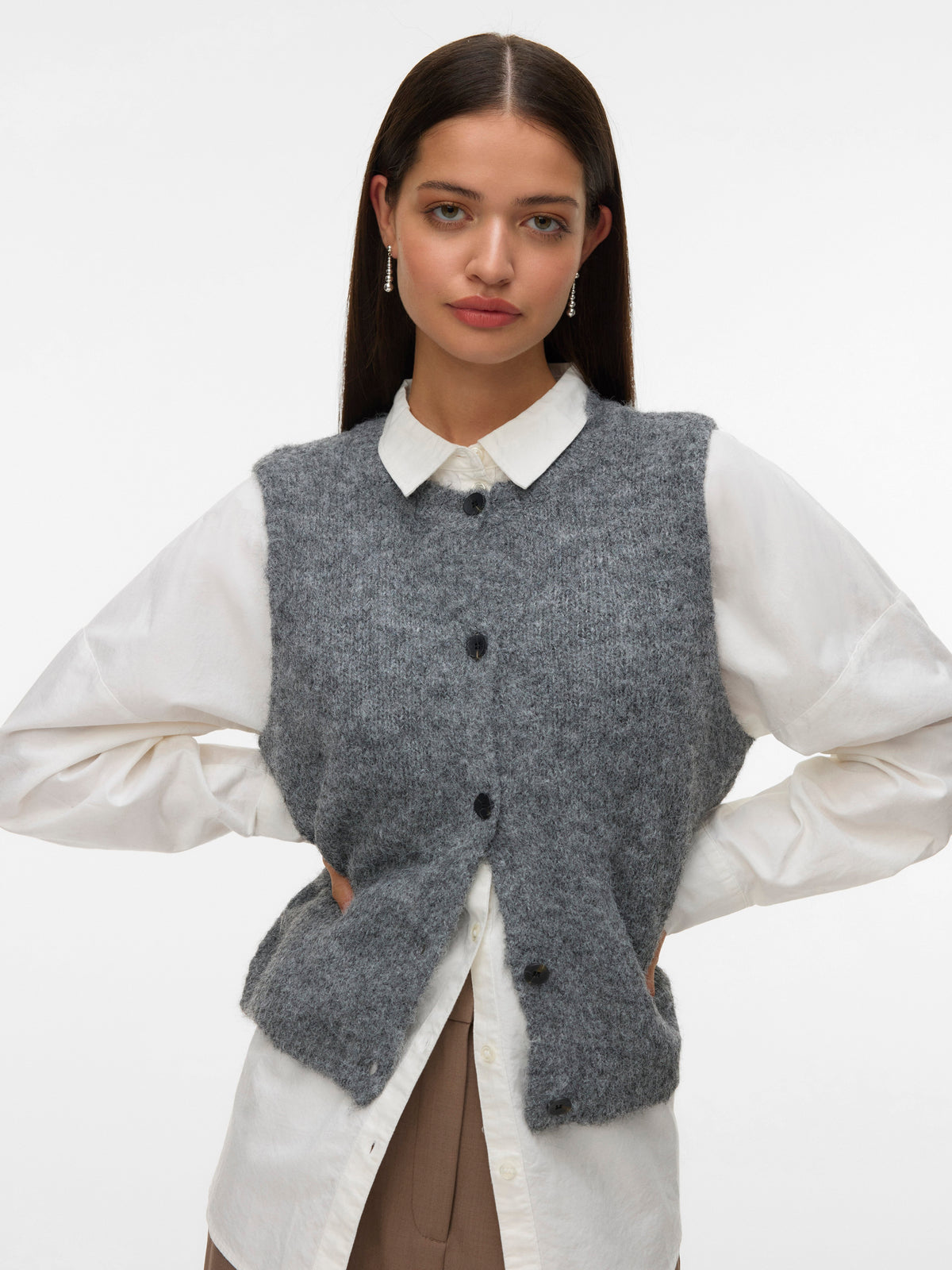 Vmnovah Sl O-neck Button Vest Noos (Dark Grey Mel)