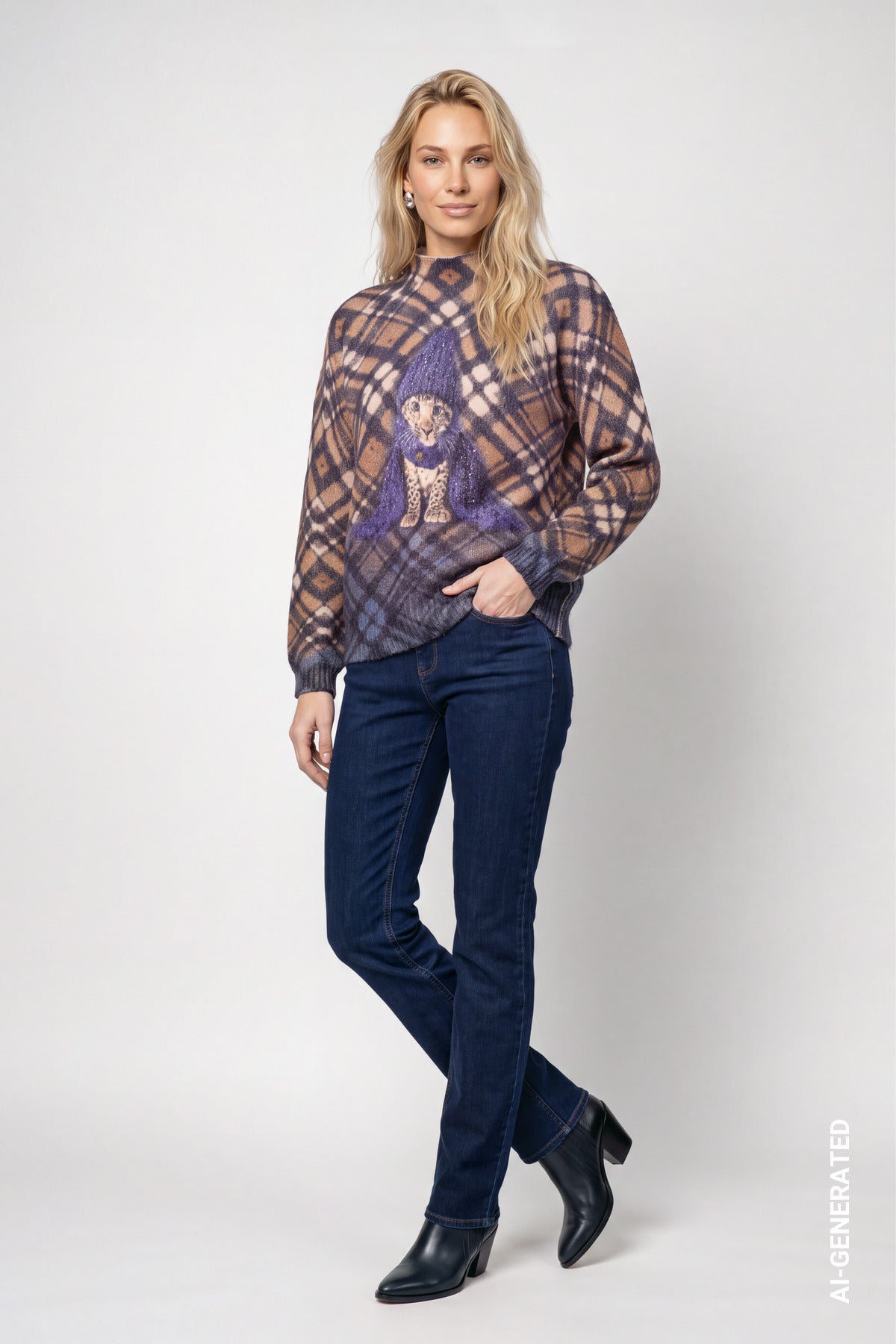 Strickpullover mit kleinem Leo-Print (Tiramisu Gemuste)
