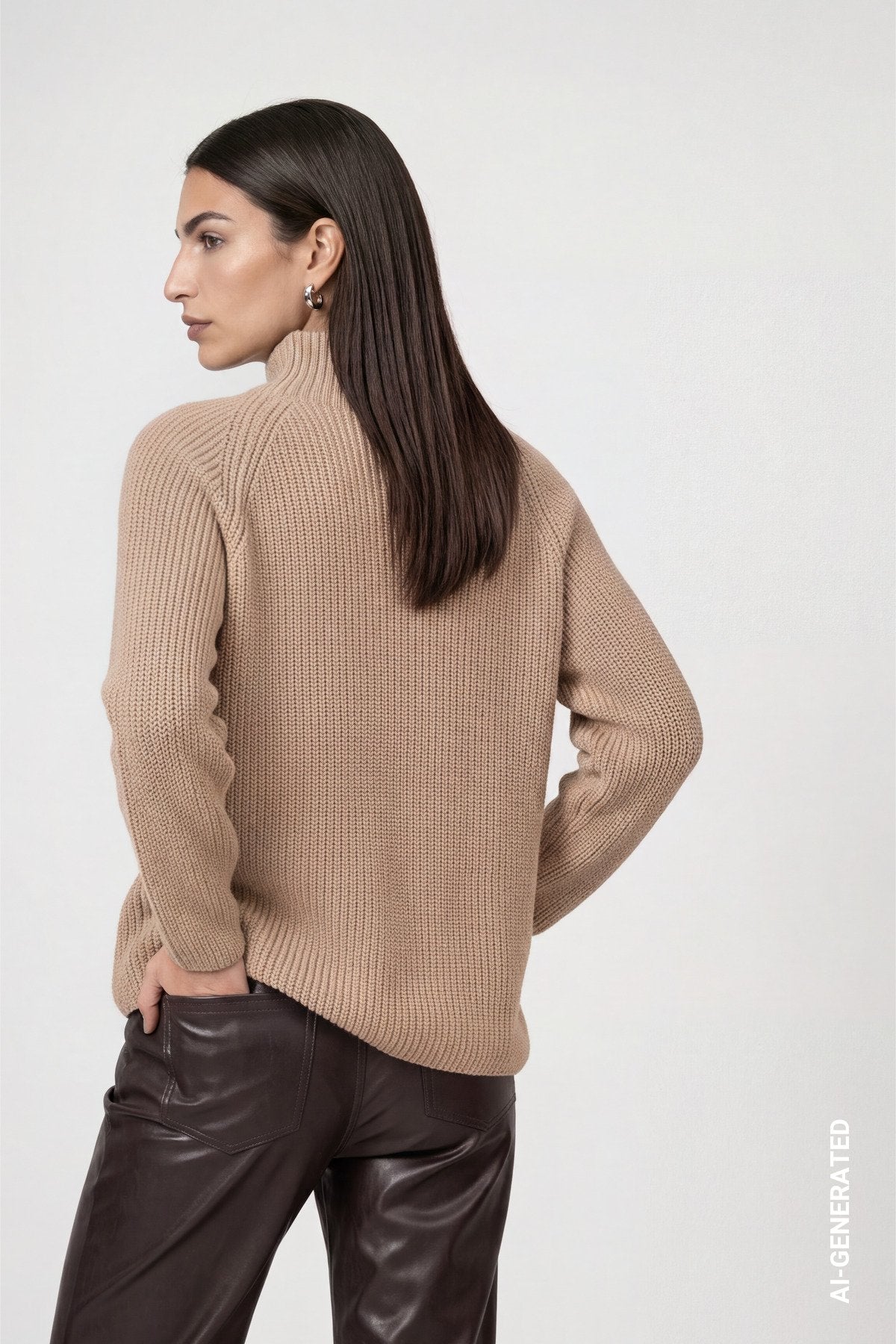 Strickpullover mit Stehkragen (Cappuccino)