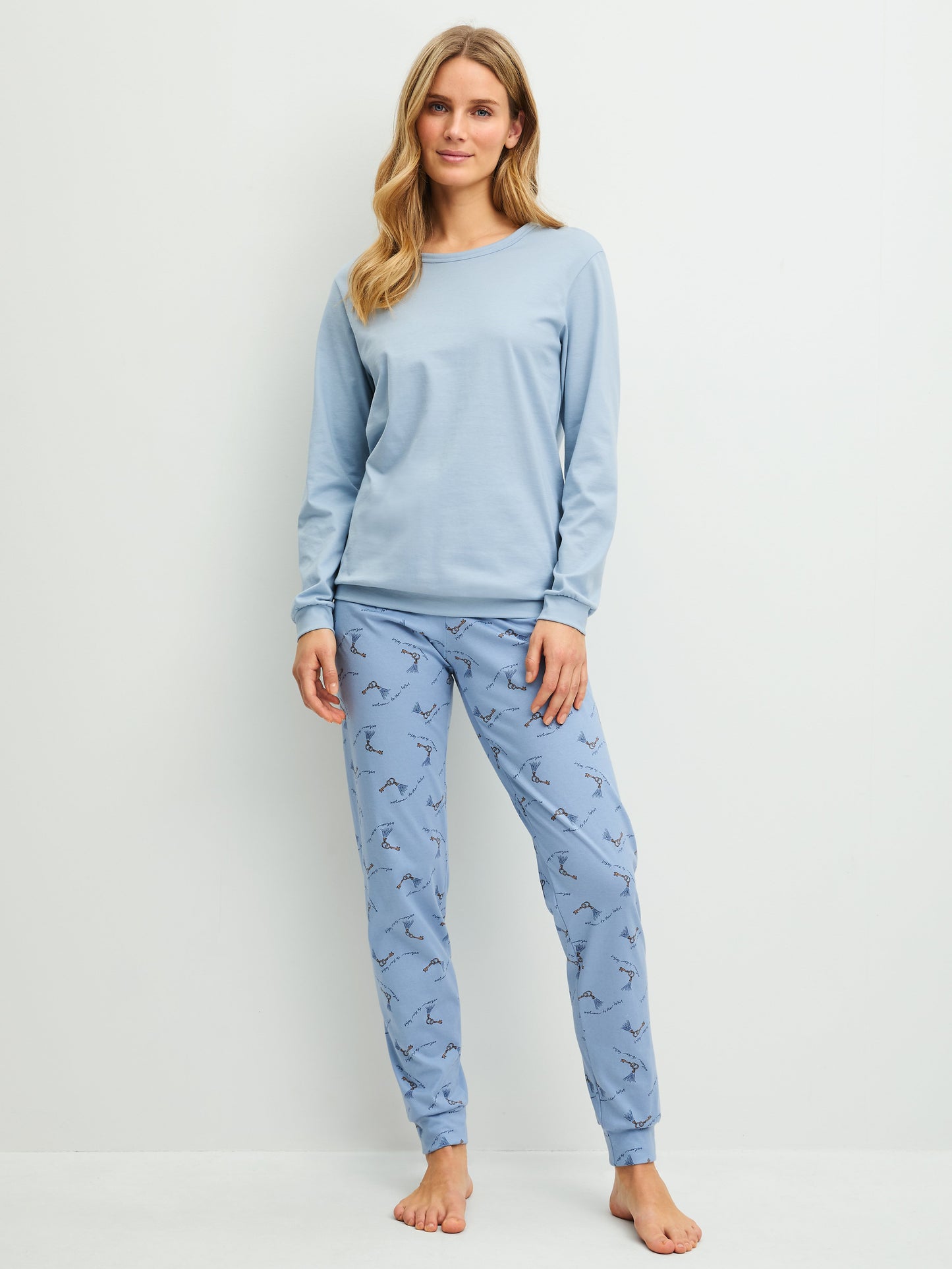 DAMEN Pyjama mit Bündchen (Dusty Grey)
