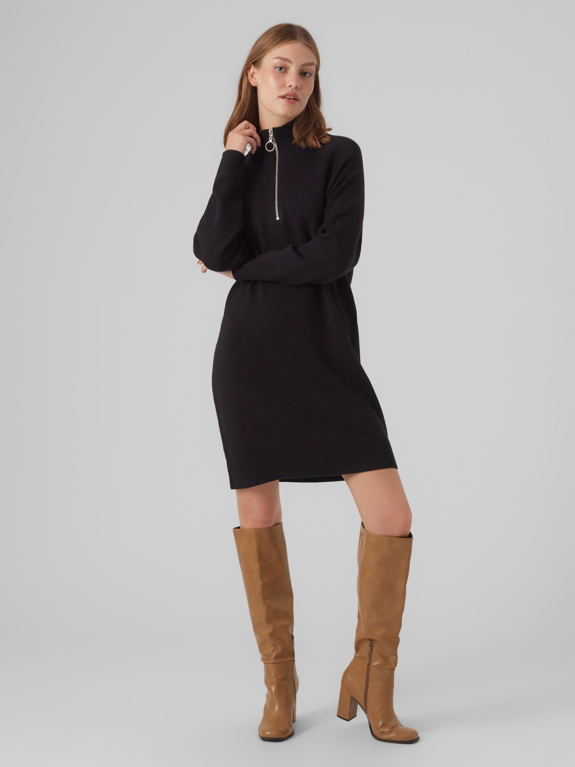Vmgoldneedle Ls Highnck Zipper Dress Rep (Black)