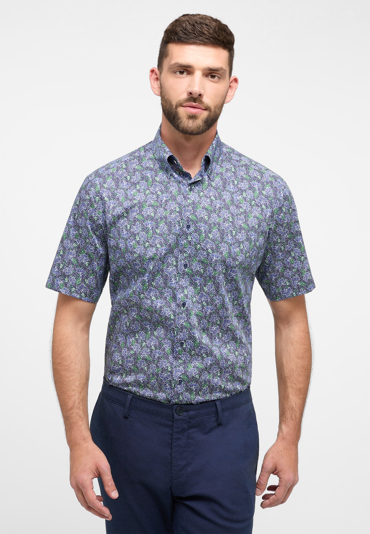 ETERNA bedrucktes Twill-Kurzarmhemd MODERN FIT (Grün)