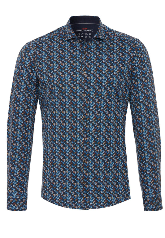 PURE- Functional Hemd Langarm (Druck Mittelblau)