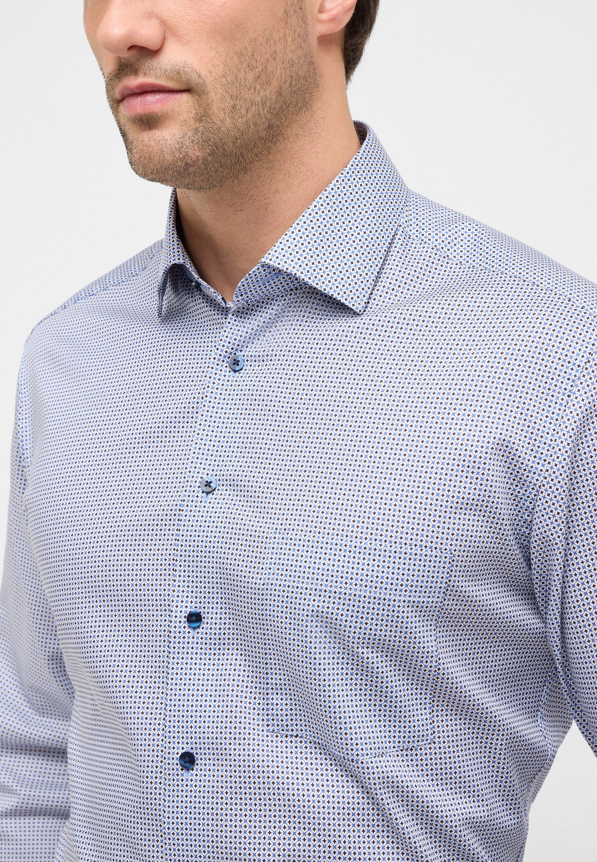 Hemd Twill Langarm (Mittelblau)
