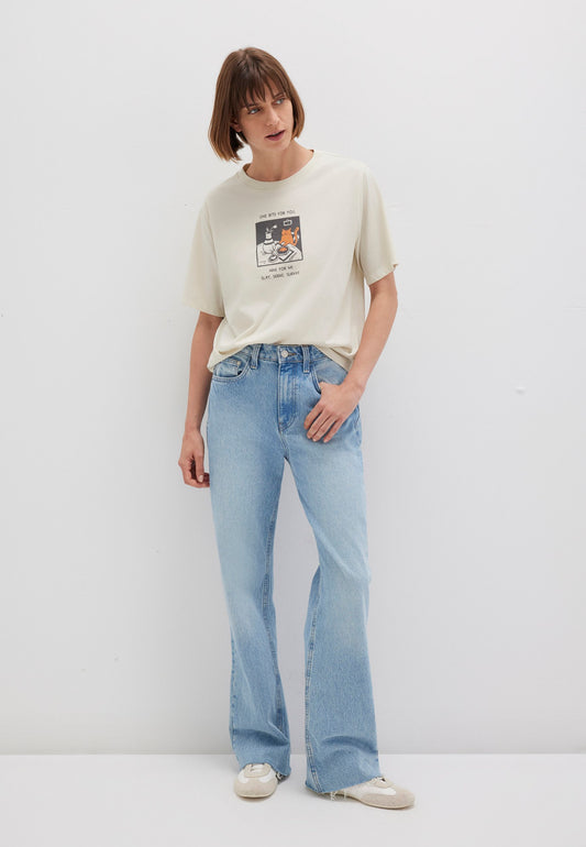 Cat Printed  T-shirt (Silver Birch)