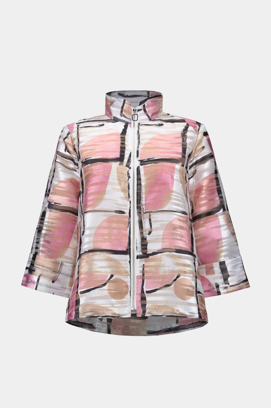 Boxy-Jacke aus Jacquard-Organza mit abstraktem Muster (Vanille/multi)