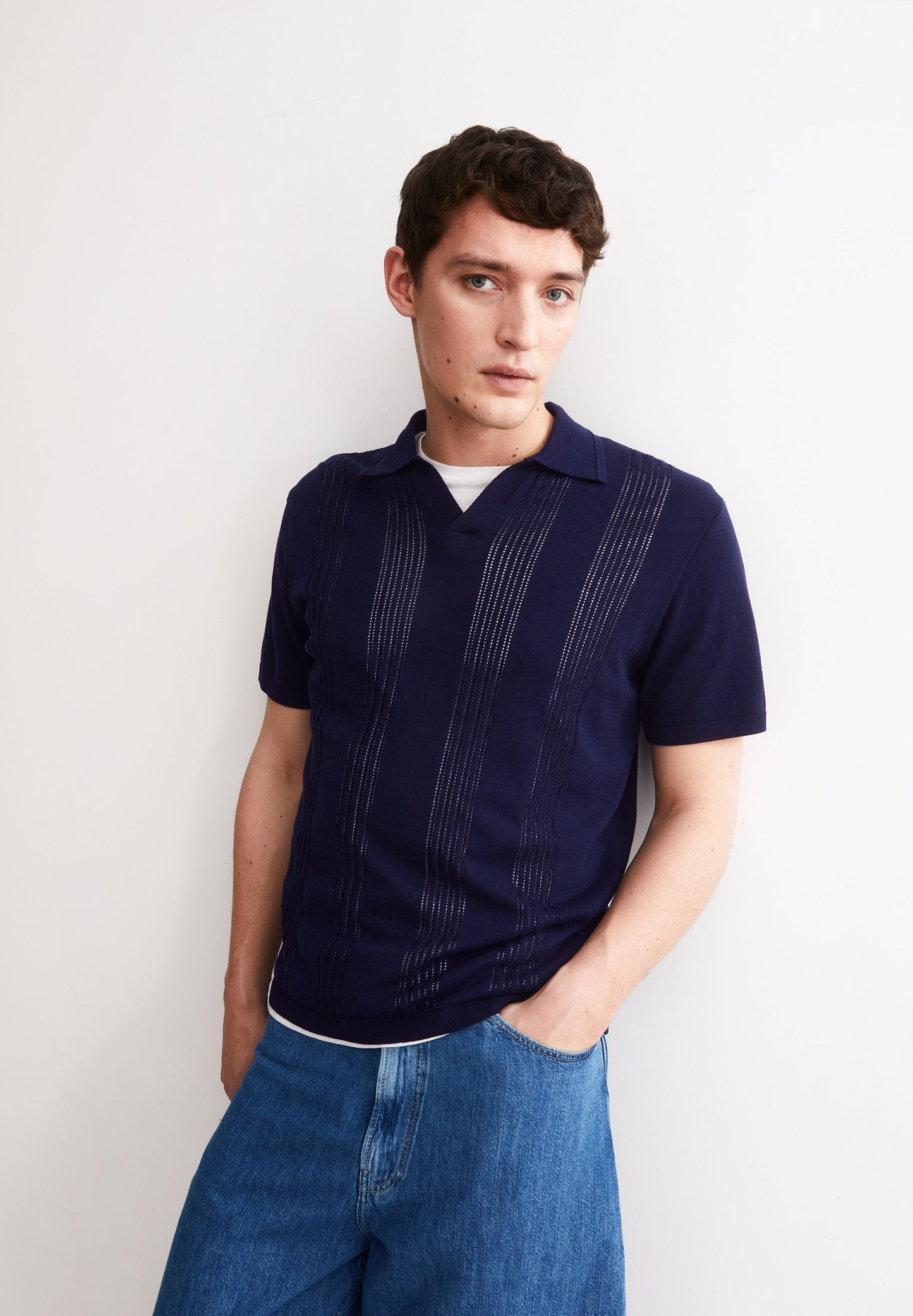 Cotton Knit Poloshirt (Tinted Navy)