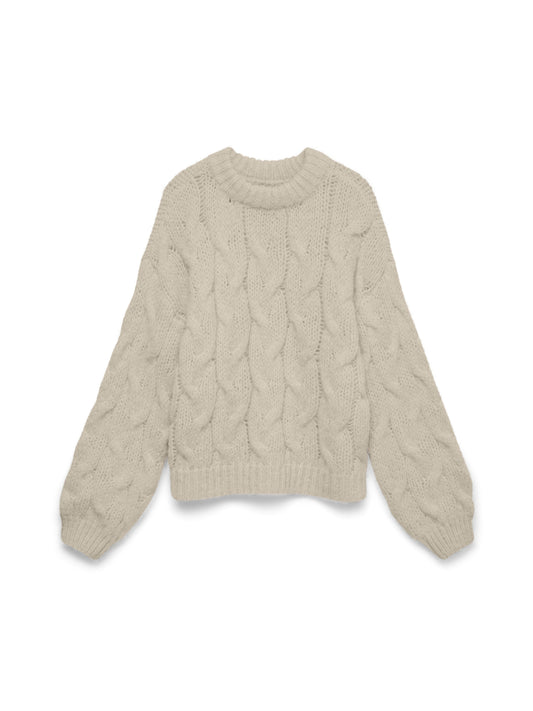 Vmmaybe Ls High Neck Cable Pullover Noos (Oatmeal)