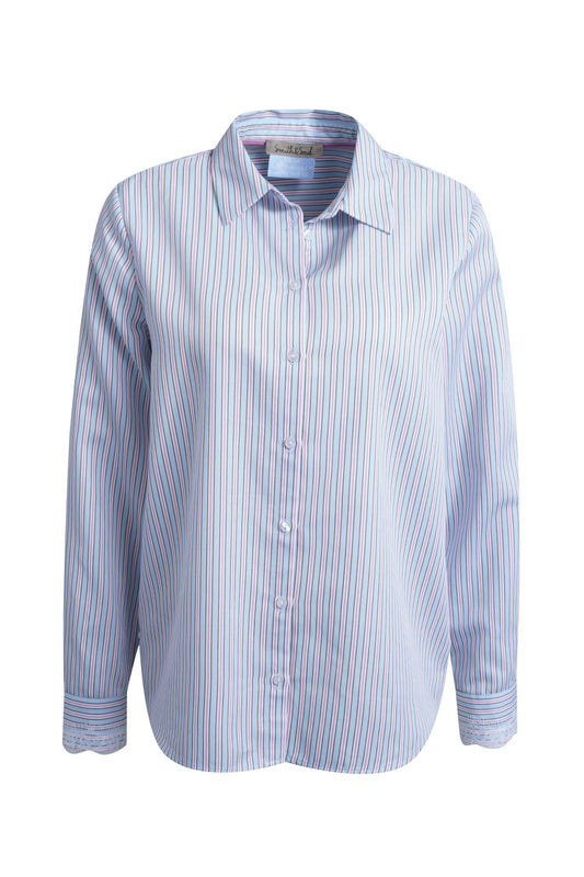 Stripe Blouse Lace Cuff (Sky Print)