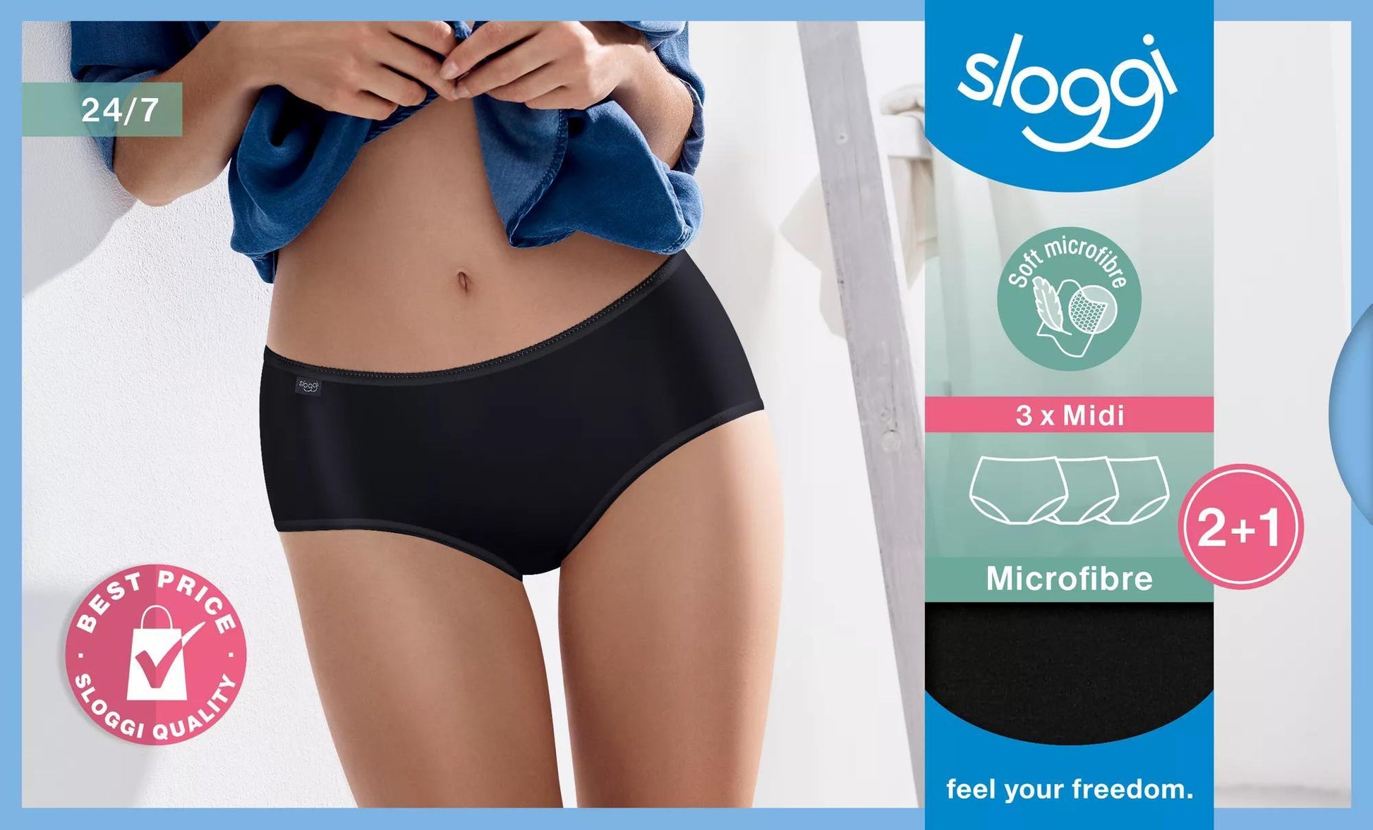 sloggi 24/7 Microfibre Midi C3P (Black)