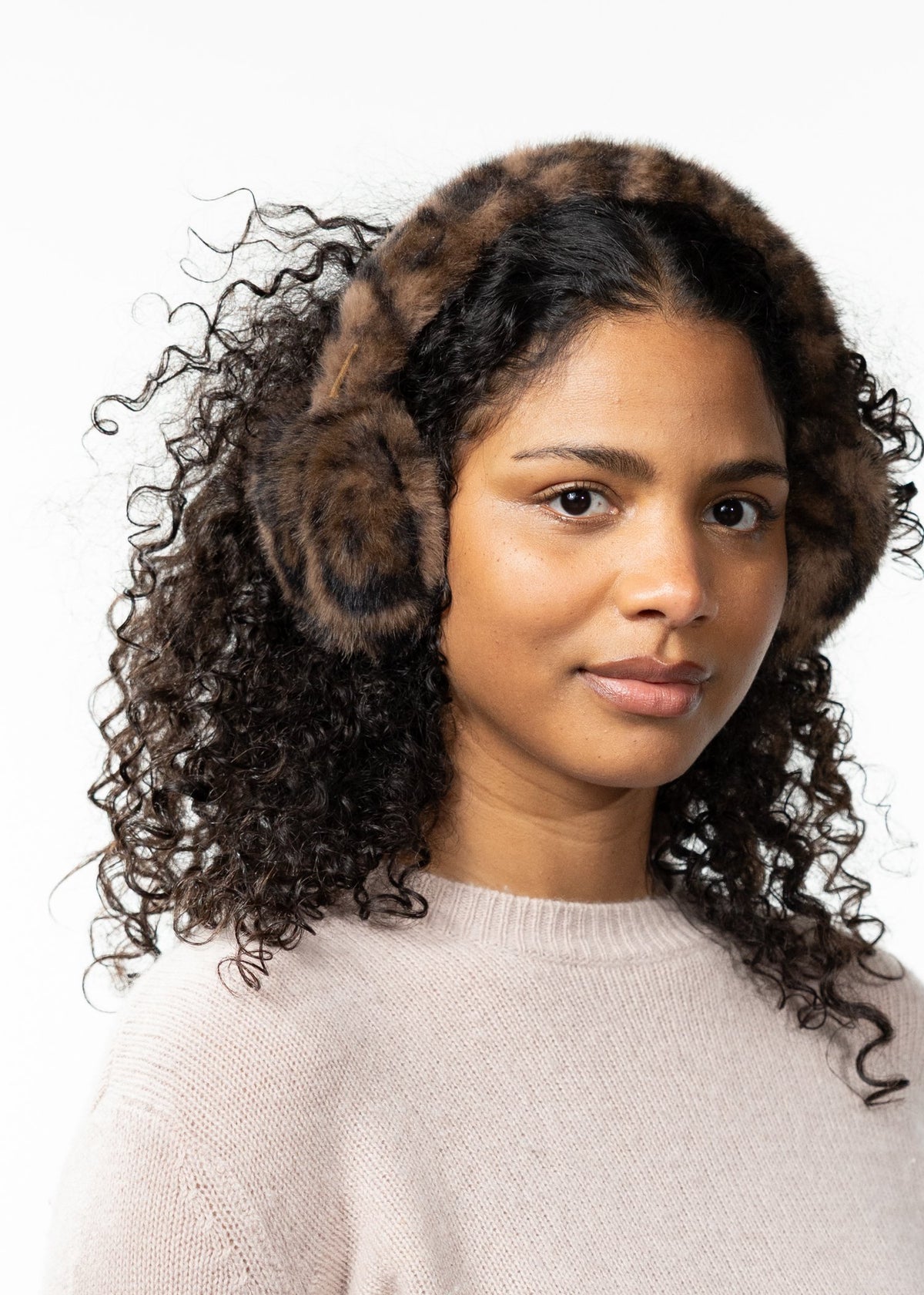 Big Fur Earmuffs (Brown Print Brown)