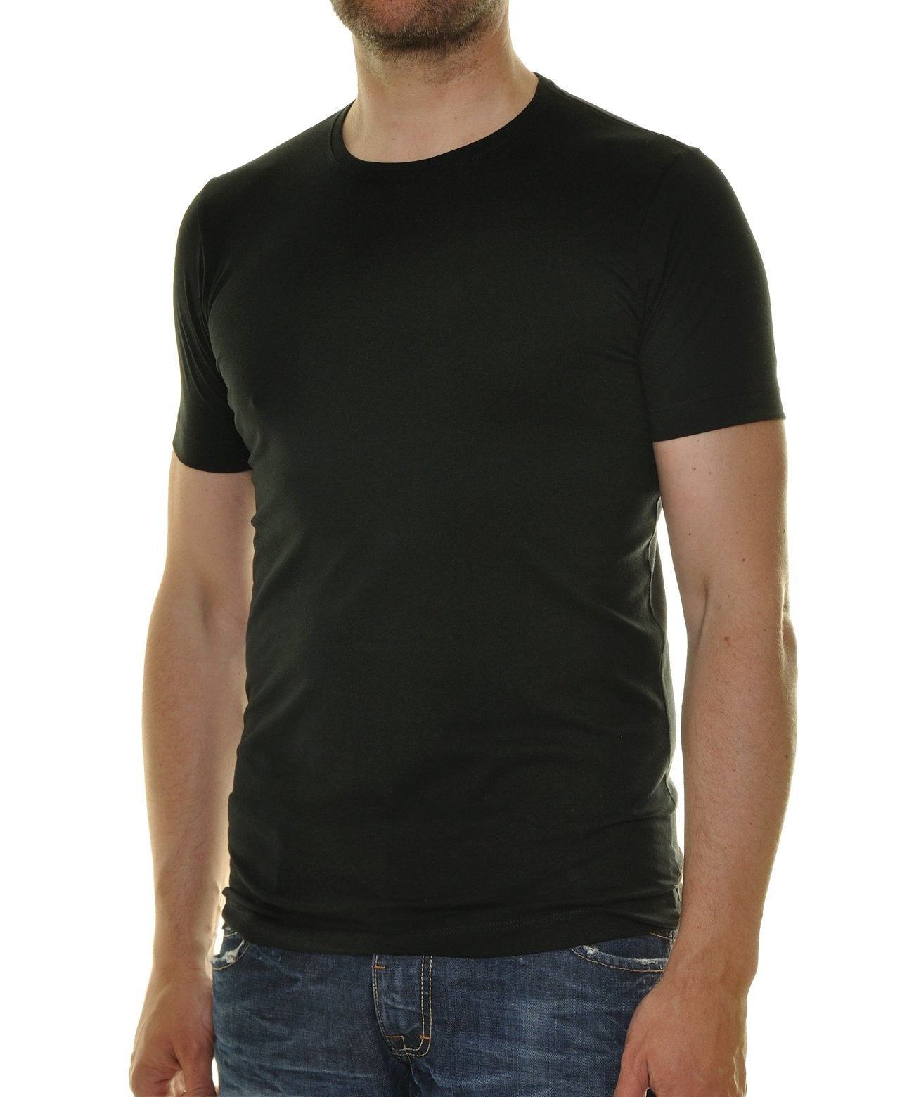 2 T-Shirt Doppelpack Bodyfit mit Rundhals (Schwarz)