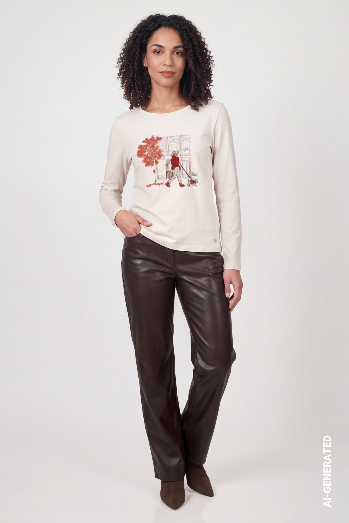 Langarmshirt mit Print (Warm Beige)
