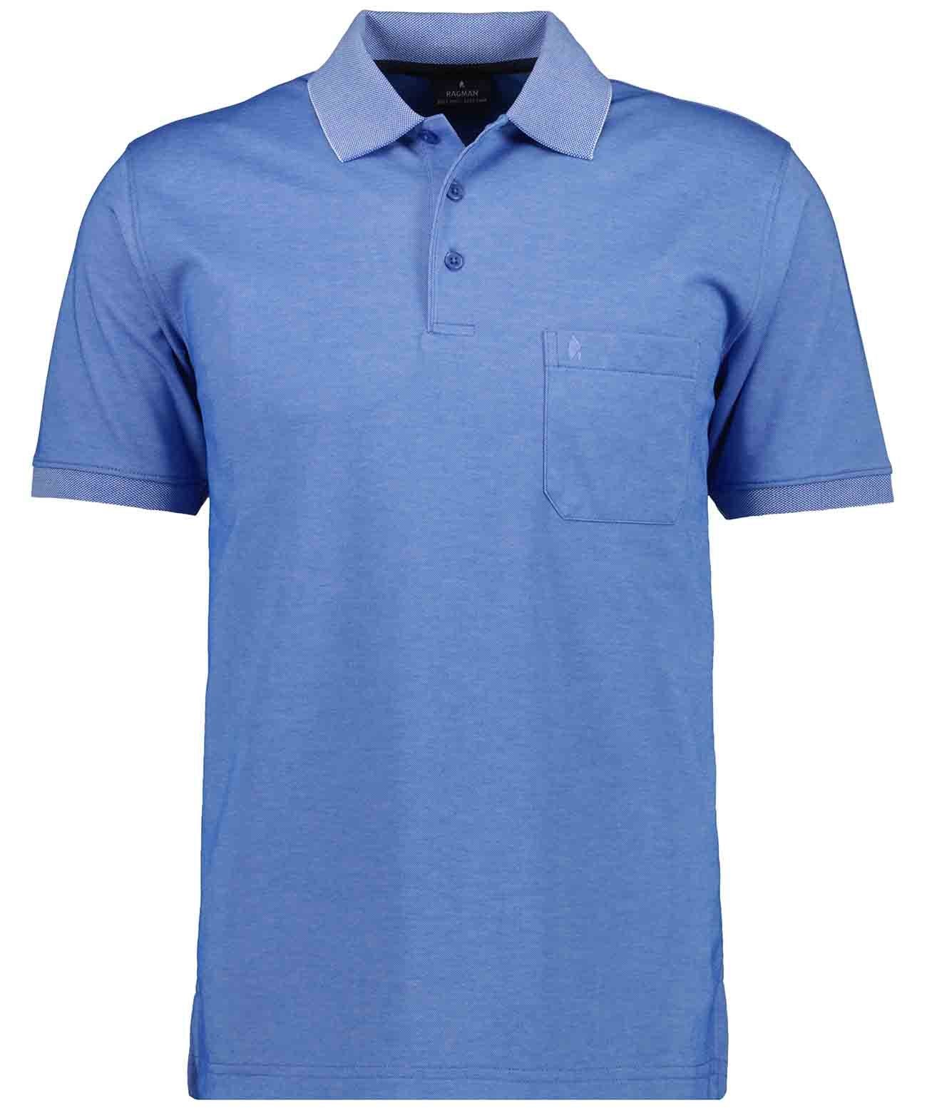 Softknit-Polo mit Brusttasche, kurzarm (Blau)