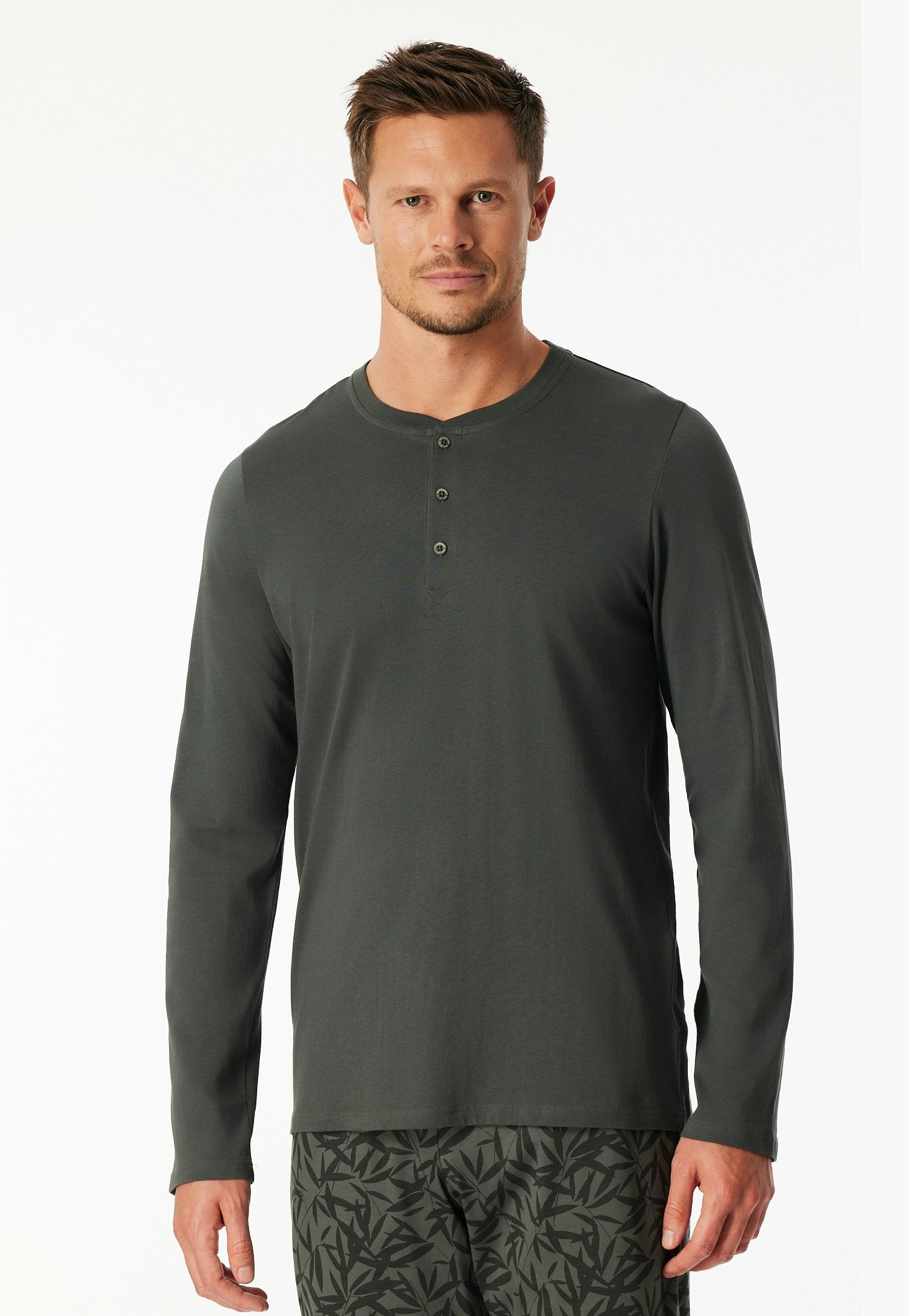 Langarmshirt Knopfleiste (Dunkelgrün)