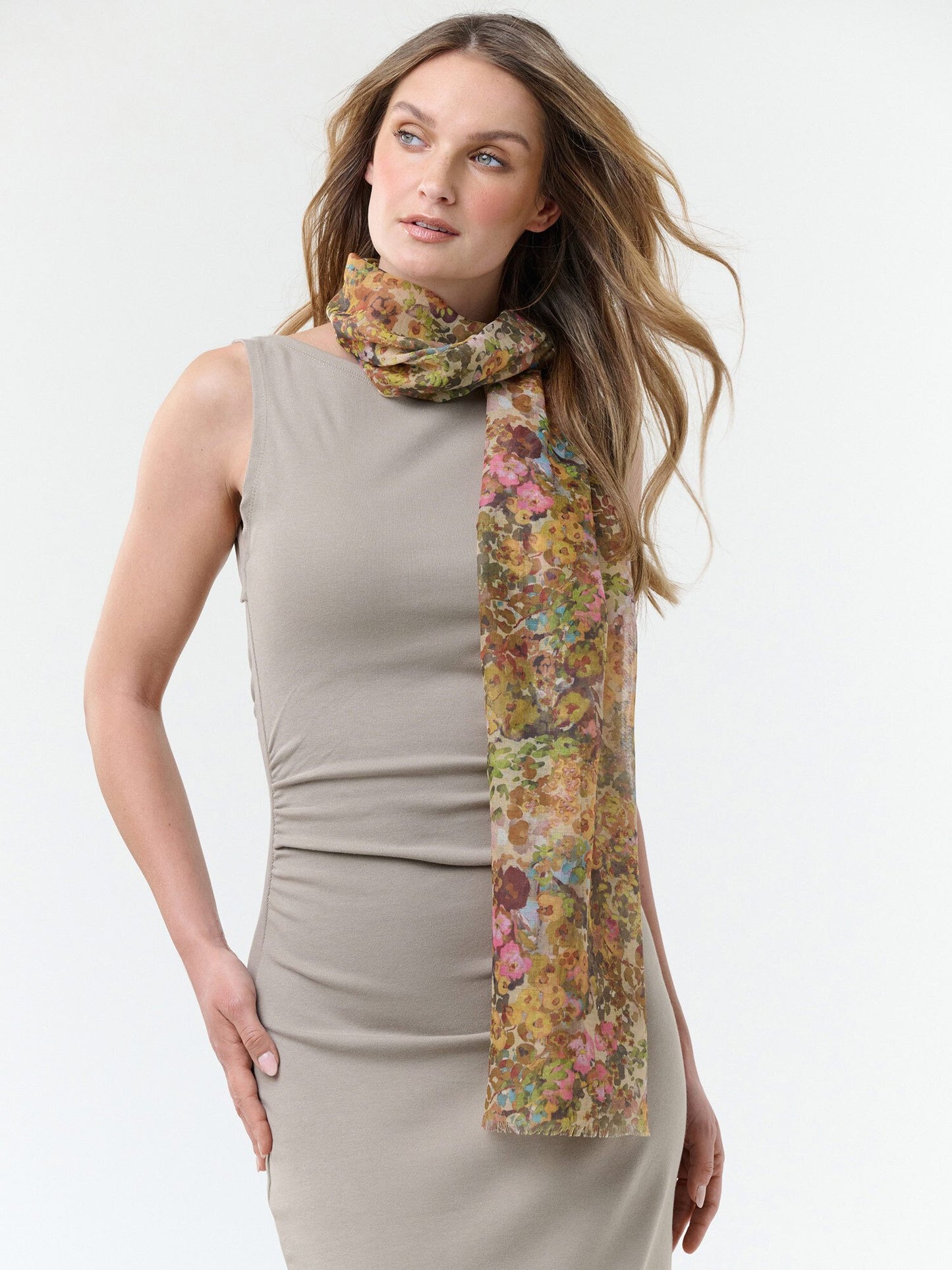 recyceltes Polyester Schal Sustainability Edition - Schal mit Millefleur Aquarell-Design (Multicolor)
