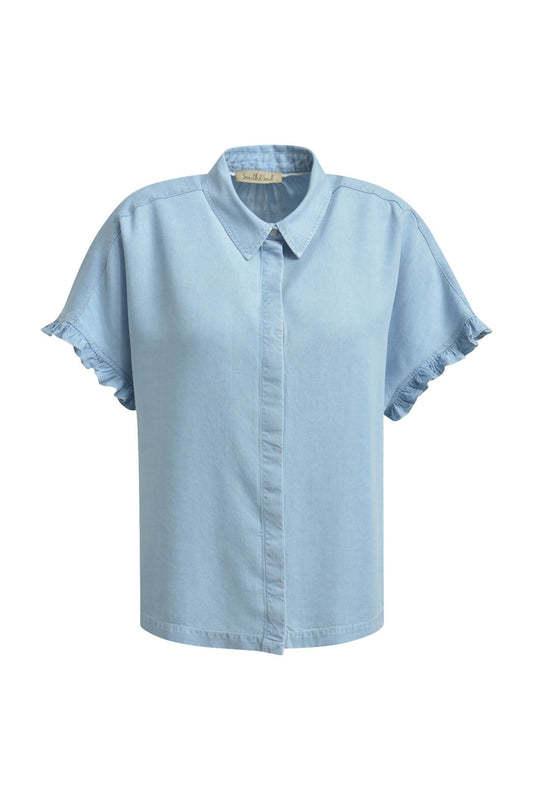 Lyocell Denim Ruffle Slv Blouse (Light Denim)