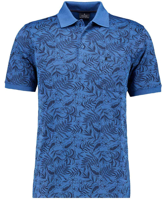 Softknit-Polo mit Alloverprint, kurzarm (Blau)