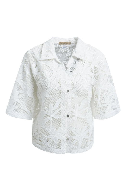 Cropped Embroidered Lace Jacket (White Print)