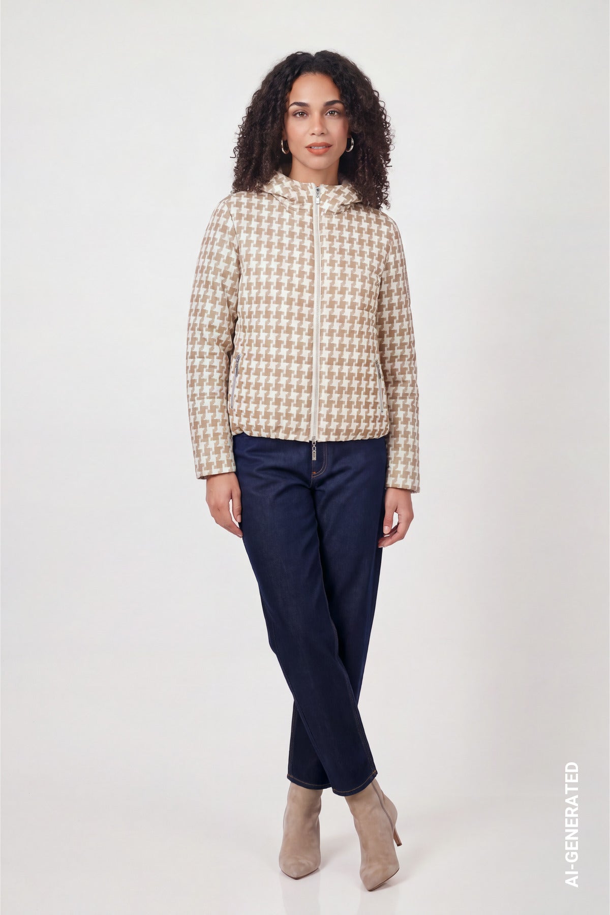 Jacke mit Jacquard-Hahnentritt-Muster (Sesame Gemustert)
