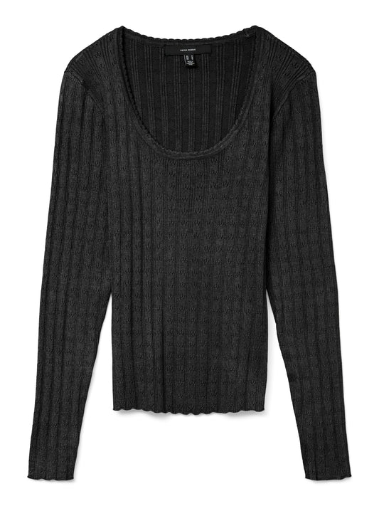 Vmwillow Pointelle Ls U-nck Pullover Boo (Black)