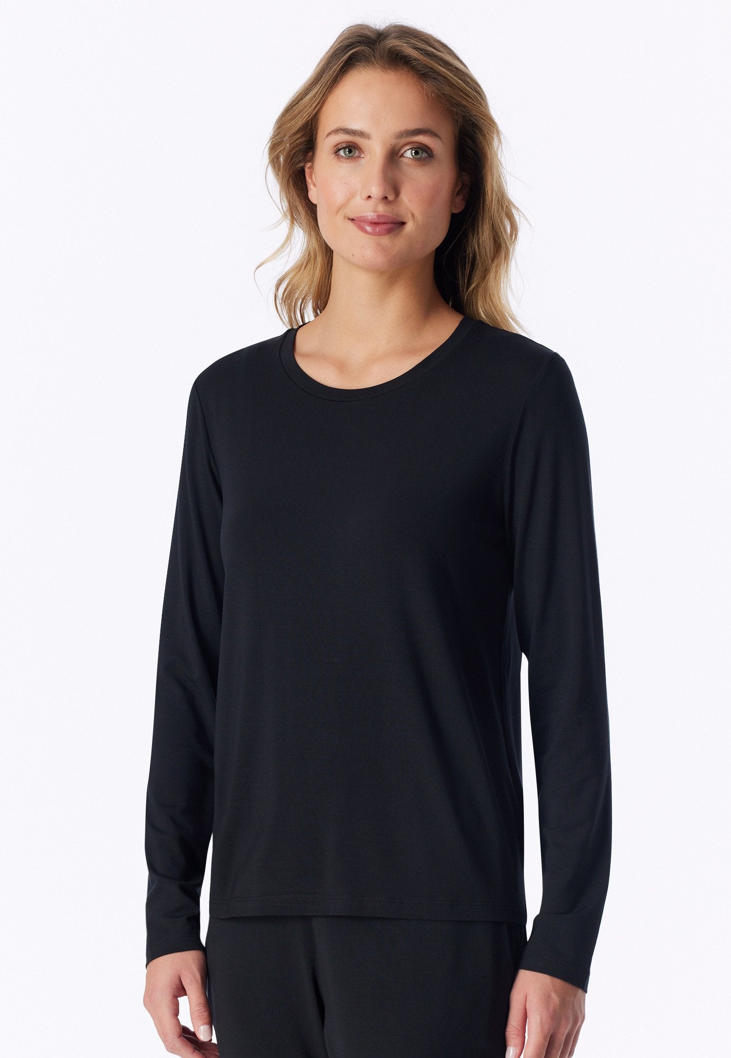 Shirt langarm Rundhals (Schwarz)