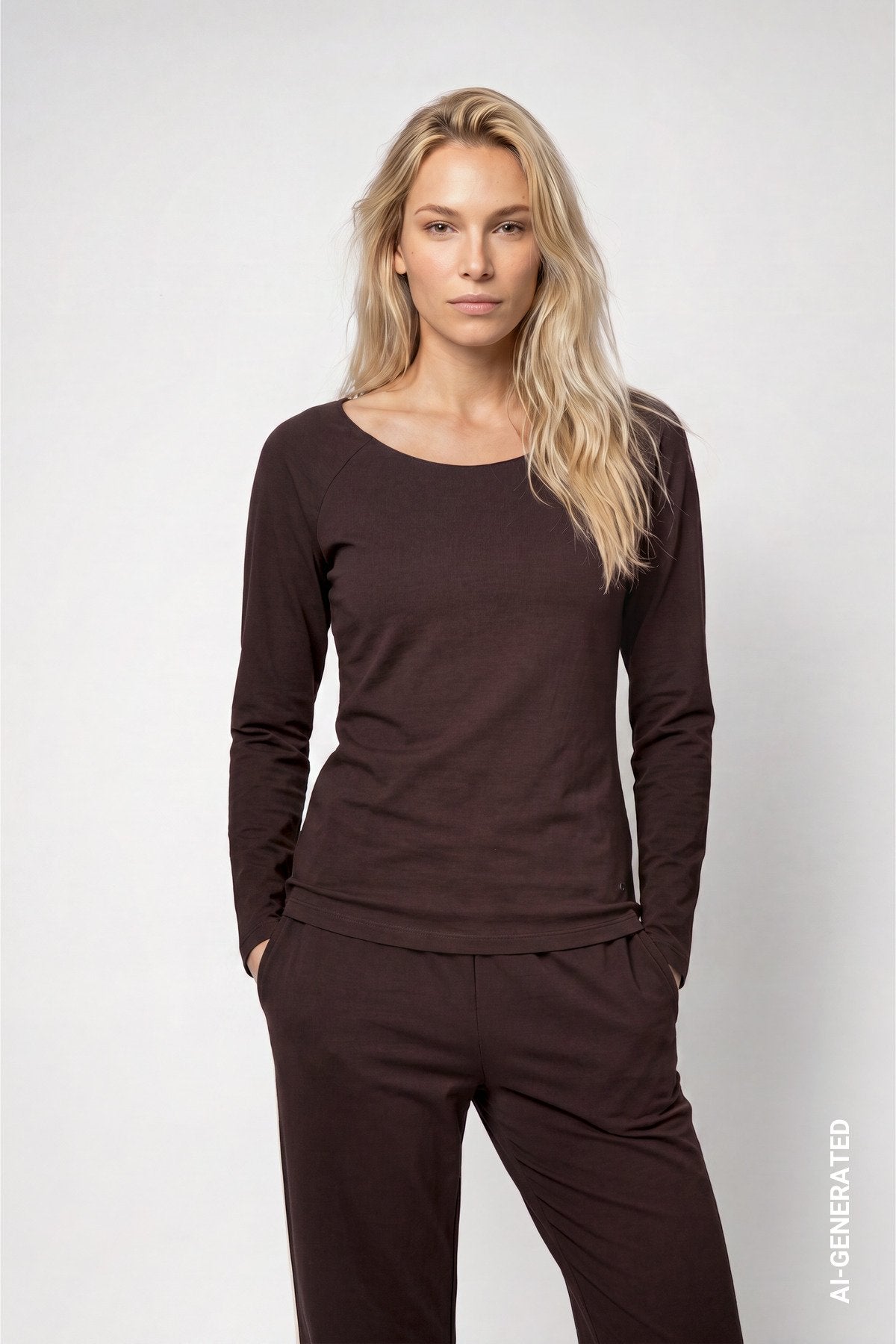 Basic-Langarmshirt (Black Coffee)