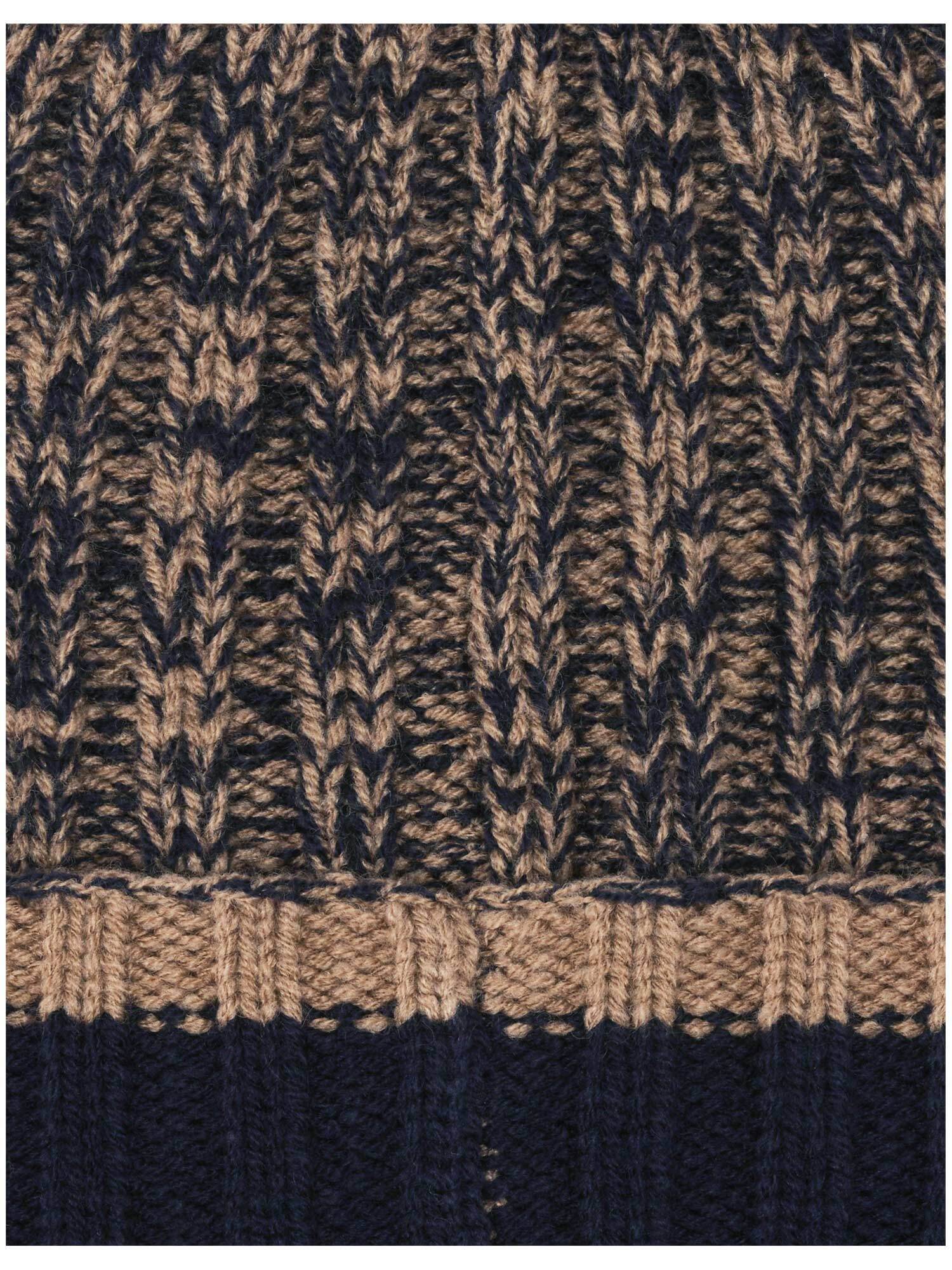 Polyacryl Kopfbedeckung Melierte bugatti Beanie mit farblich abgesetzem Umschlag (Navy)